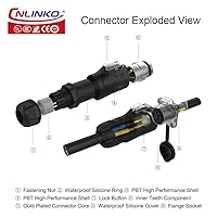 Vista 5 de CNLINKO Serie LP20 Conector Impermeable, Conexión de Bloqueo Rápido IP68, Conector de Energía LED para Exterior de 20A 500V 2 pines m20 Macho