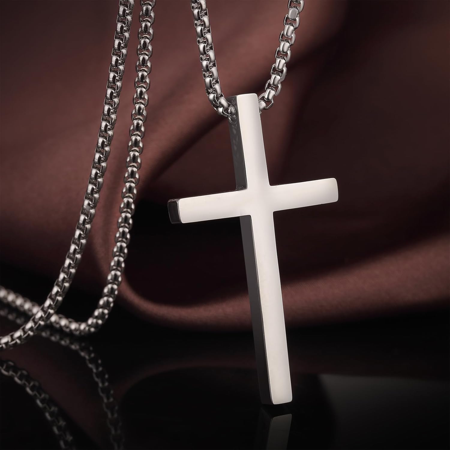 Men's Cross Necklace 316L Stainless Steel Large Heavy Cross Pendant for Men Polished Jewelry Rolo Chain with 22'' 24'' 26'' - Image 5