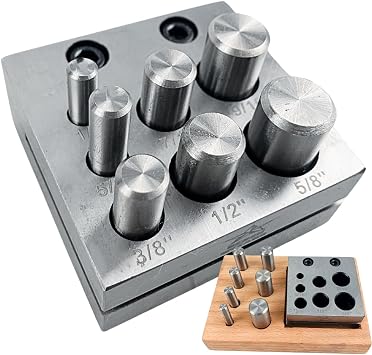 7 Piece Circular Disc Cutter | Square Design W/Wooden Box Storage | Includes Round Punch Sizes 1/4" to 5/8" | Heavy Duty Hardened Steel | Cuts Up to 18 Gauge | Great for Metalworking