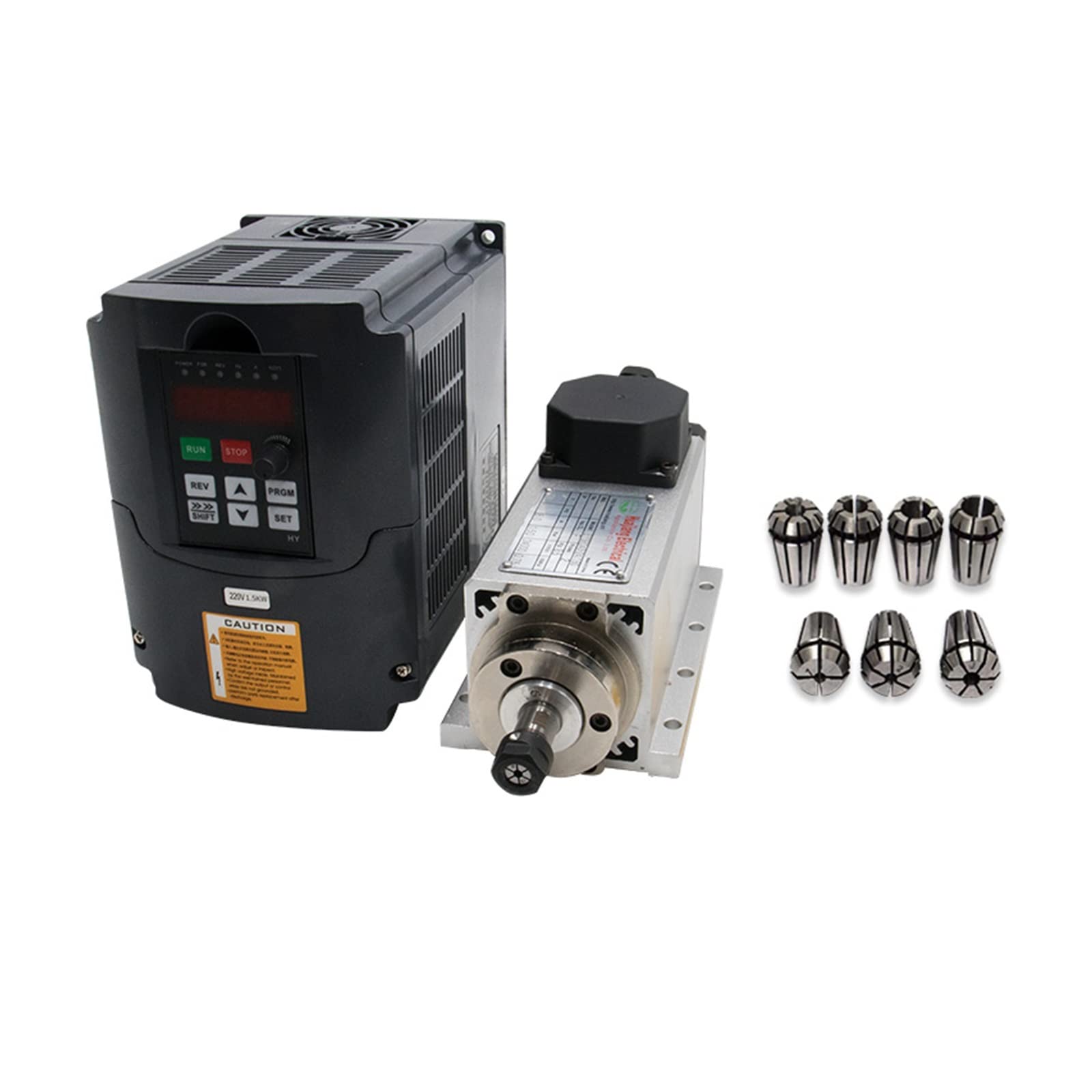 Mooilko Hy Vfd Option 1 Cnc Machine Tool Spindle 1500W 1.5Kw 24000Rpm Er11 Air Cooling Motor Vfd 7 Pcs Er11 Collets（1-7Mm） Smooth Running(Hy Vfd Option 1)