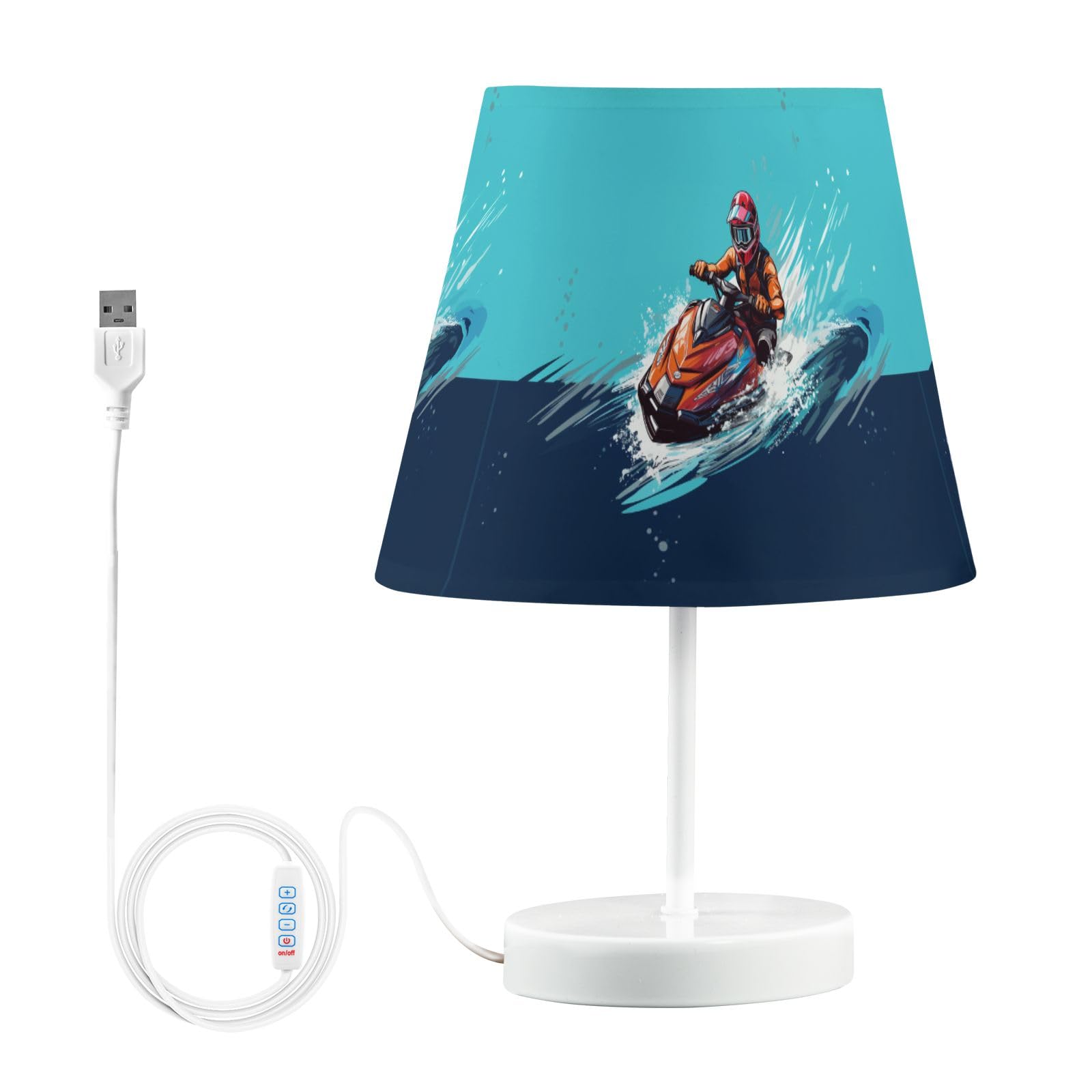 Reiacy Jetski Racing Extreme Sport Table Lamps with USB Charging Port Cute Night Light Table Lamps for Bedroom Office Living Room