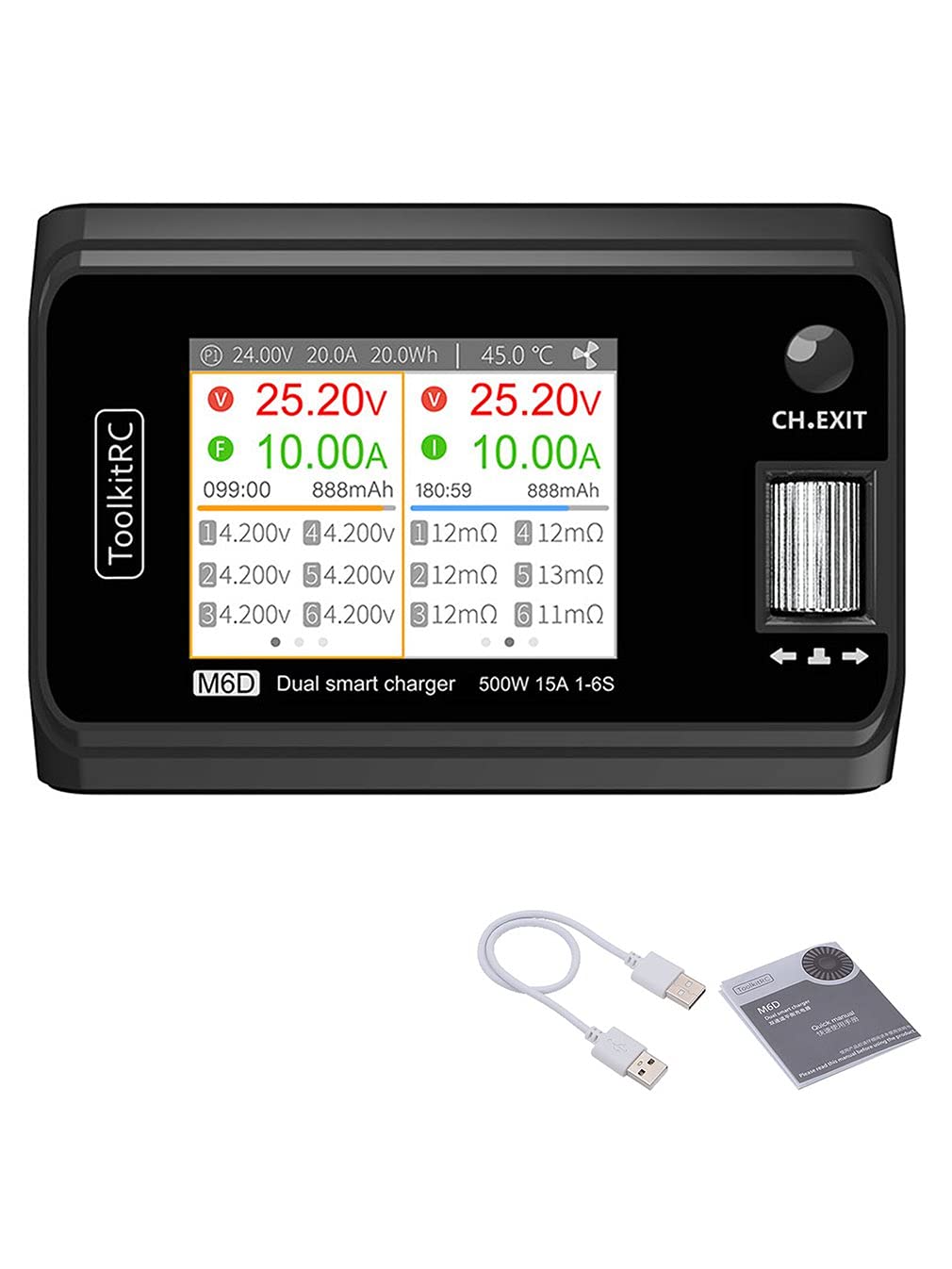 Cargador Baterias Coche,Arrancador De Coches 25 0W 15A Descarga de Cargador Inteligente de Doble Canal para Piezas de Repuesto de 1-6S Modelo de batería LIPO