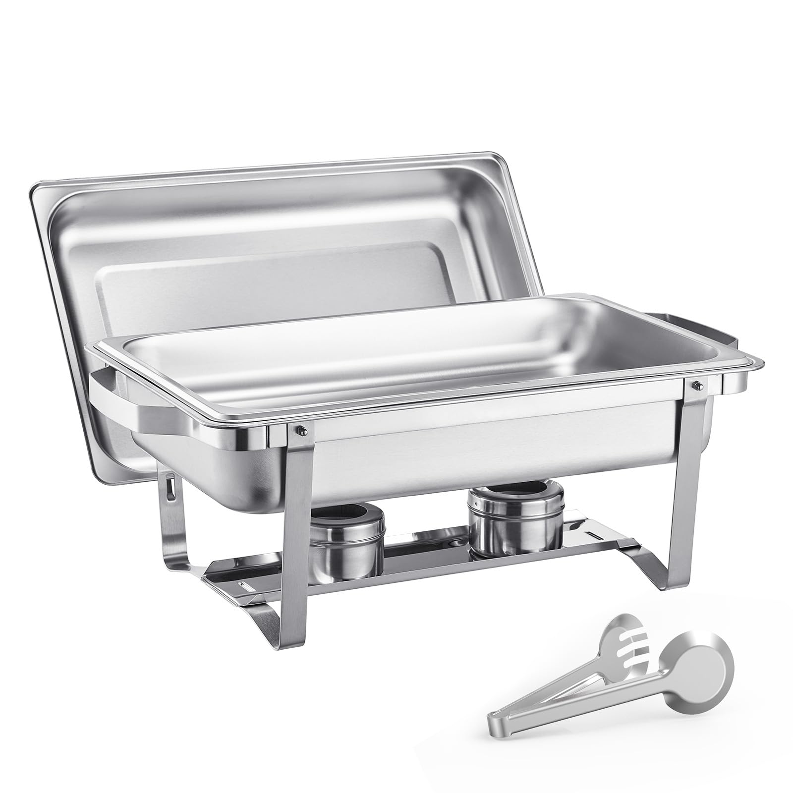 VEVOR Chafing Dish Buffet Set, 8 Qt 2 Pack, Stainless Steel Chafer with 2 Full Size Pans, Rectangle Catering Warmer Server with Glass Lid Water Pan Folding Stand Fuel Holder, for Wedding Party Banquet