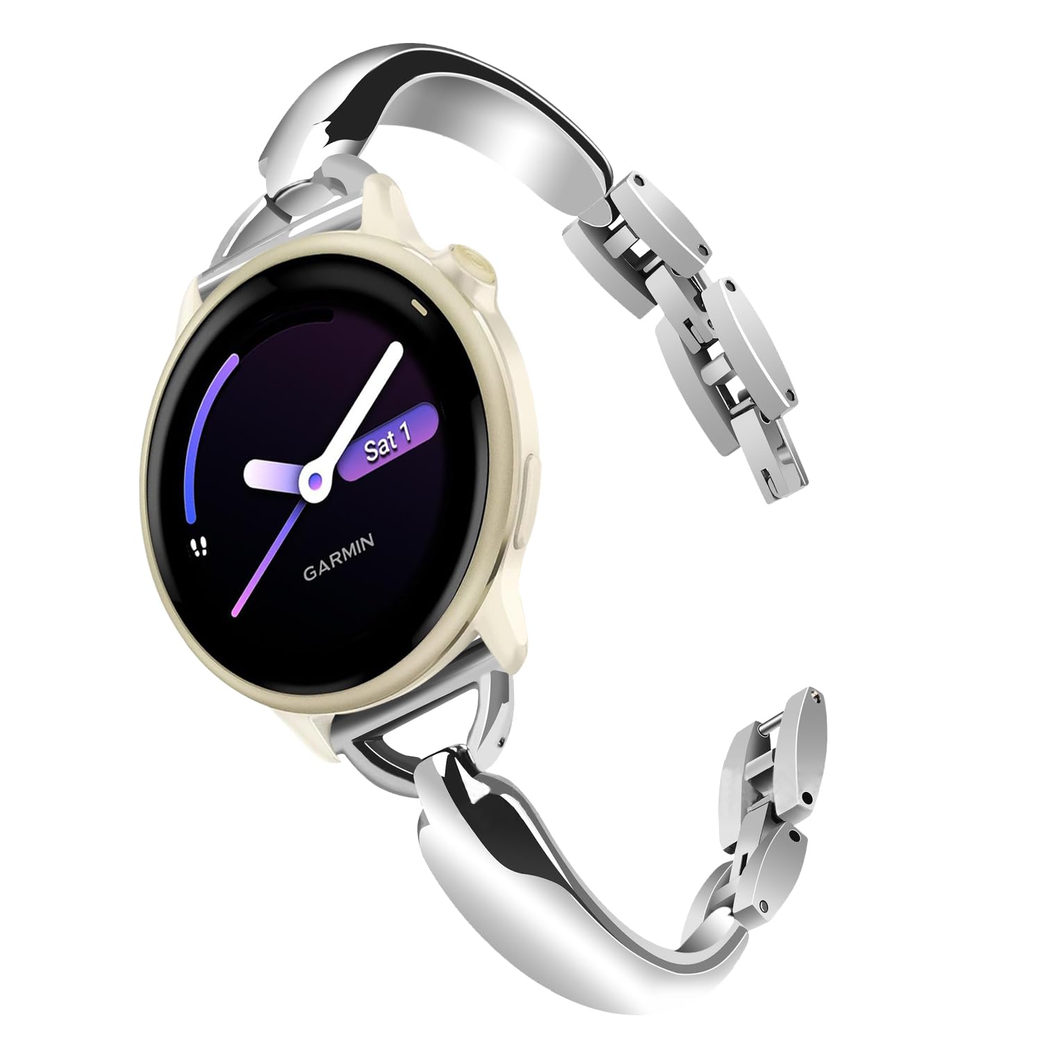 LYSANDRA Kompatybilny z zegarkiem Garmin Vivoactive 6, błyszcząca, fantazyjna bransoletka ze stali nierdzewnej, stylowy zamienny wąski pasek, kompatybilny z zegarkiem Vivoactive 5, Vivoactive 3, dla