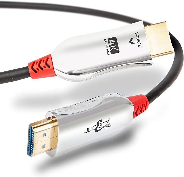 JuicEBitz® 4K Fiber Optic HDMI Cable [3M Lead]-Ultra High-Speed 18Gbps v2.0b AOC Cord Supports 4K@60Hz, 4:4:4, 3D/4K HDR HDCP 2.2, Video UHD 2160p 1080p Roku Xbox One PS5 PS4 Pro Sky Q HD Gaming PC