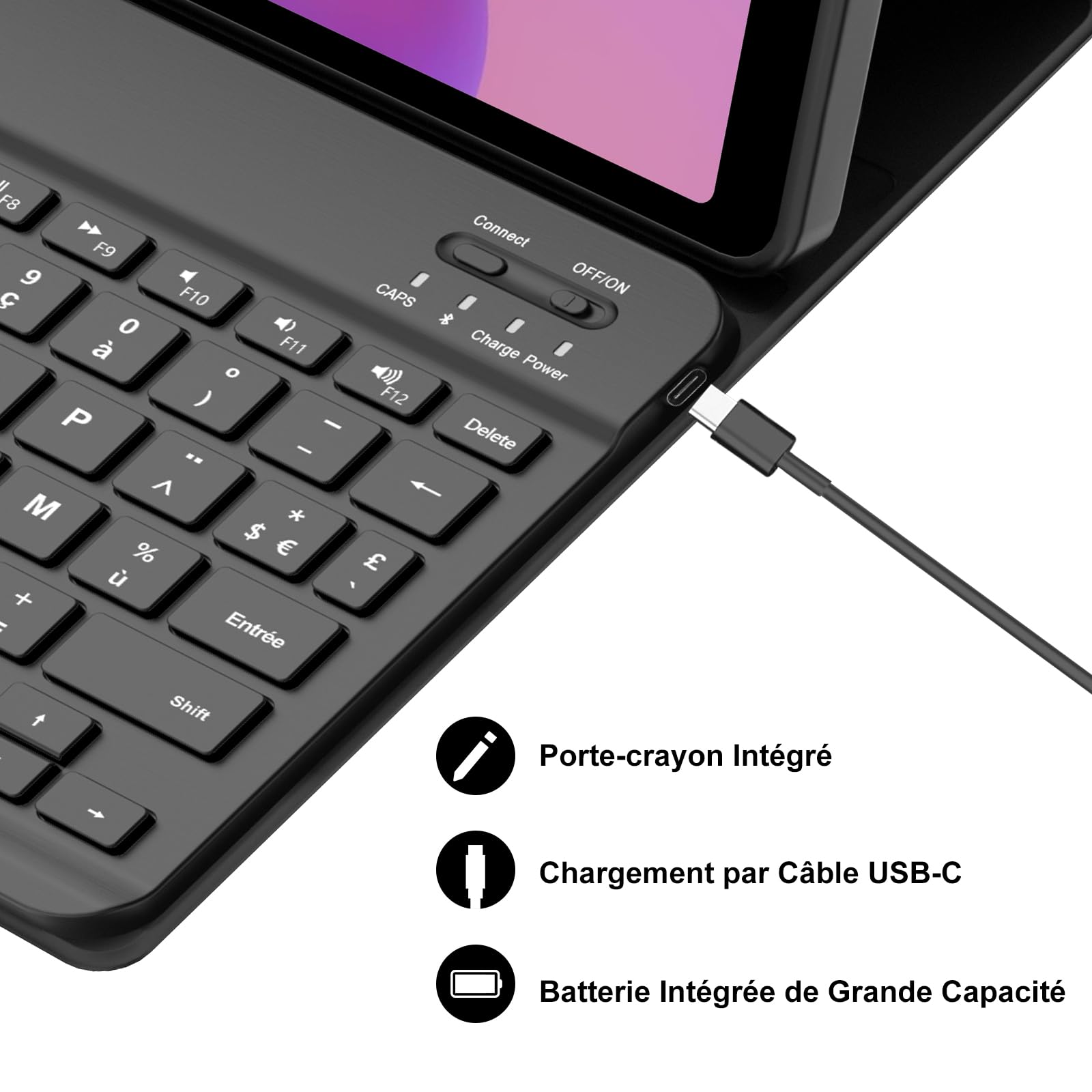 Coque Clavier pour Lenovo Idea Tab 11 Pouces, AZERTY Français Housse Clavier Bluetooth Magnétique Détachable avec Porte Crayon pour Tablette Lenovo Idea Tab 11" 2025 (TB336FU/TB336ZU), Noir