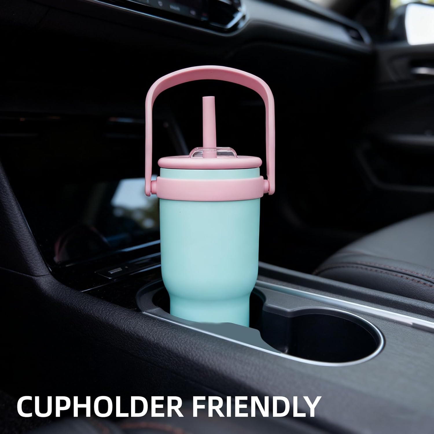 40 oz Tumbler with Side Handle, Insulated Water Bottle with Straw and 2 in 1 Lid, Stainless Steel Cup Travel Coffee Mug for Sports Office Gym,Cream - Image 3