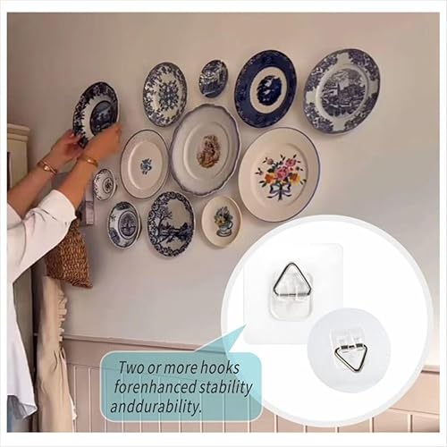 Miniatura 7 de Paquete de 12 ganchos adhesivos para fotos, ganchos de pared invisibles sin clavos para platos, marcos de fotos y decoración de pared (2.6 pulgadas)