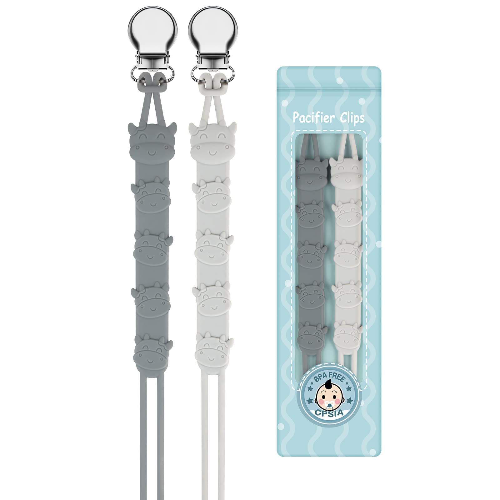 Catena Portaciuccio A Forma Di Mucca - In Silicone Alimentare, 2 Pezzi, Beige E Verde - Foto 8