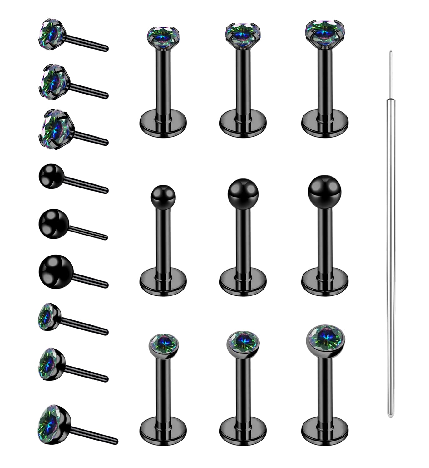 AccGin 19pcs Nose Rings Studs, 20/18G 316L Surgical Stainless Steel Lip Rings Labret Jewelry Cartilage Tragus Helix Earrings Monroe Medusa Piercing