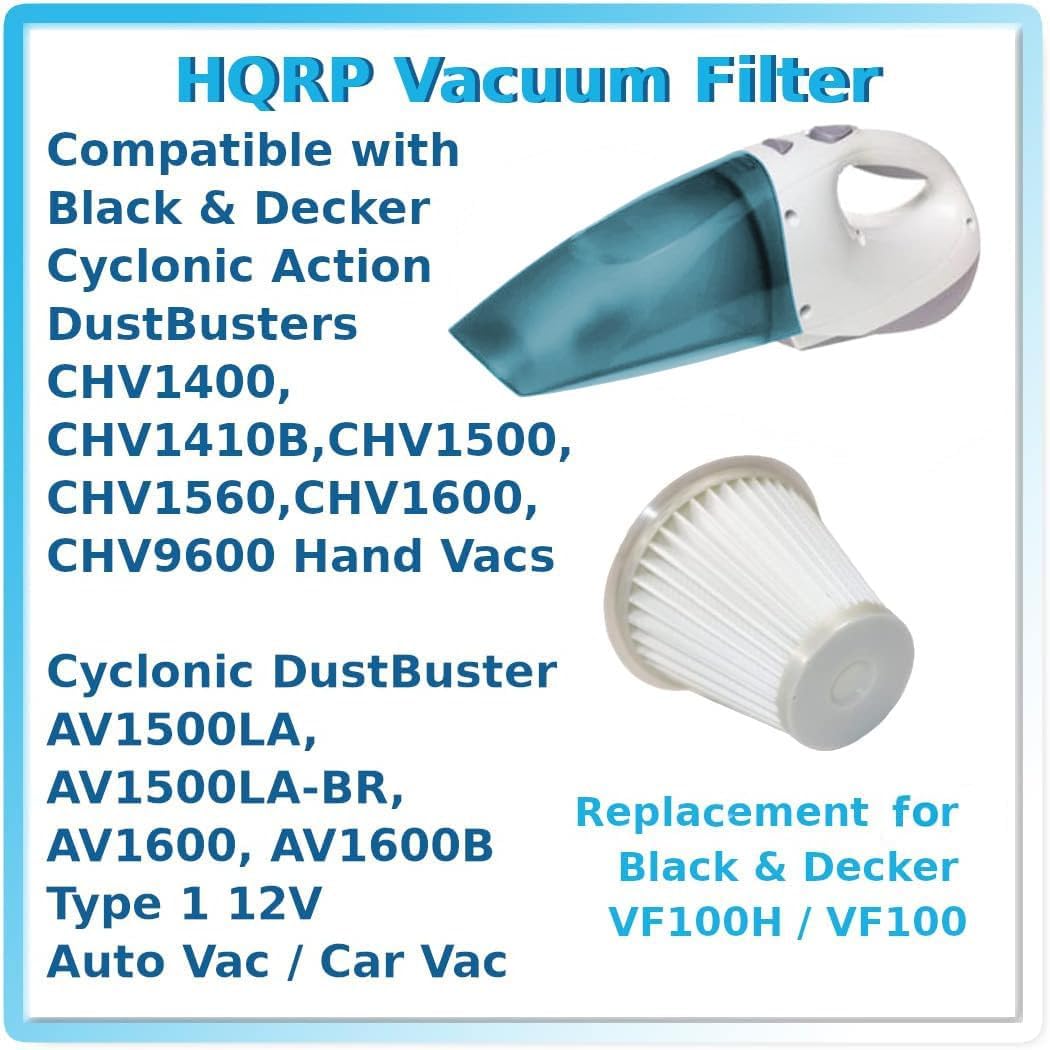 HQRP 4-Pack Filter compatible with Black & Decker CHV1400 CHV1500 CHV1560 CHV1600 CHV9600 AV1500LA AV1600 AV1600B Cyclonic Action DustBuster Handheld Vacuum Hand Vac, VF100 VF100H Replacement