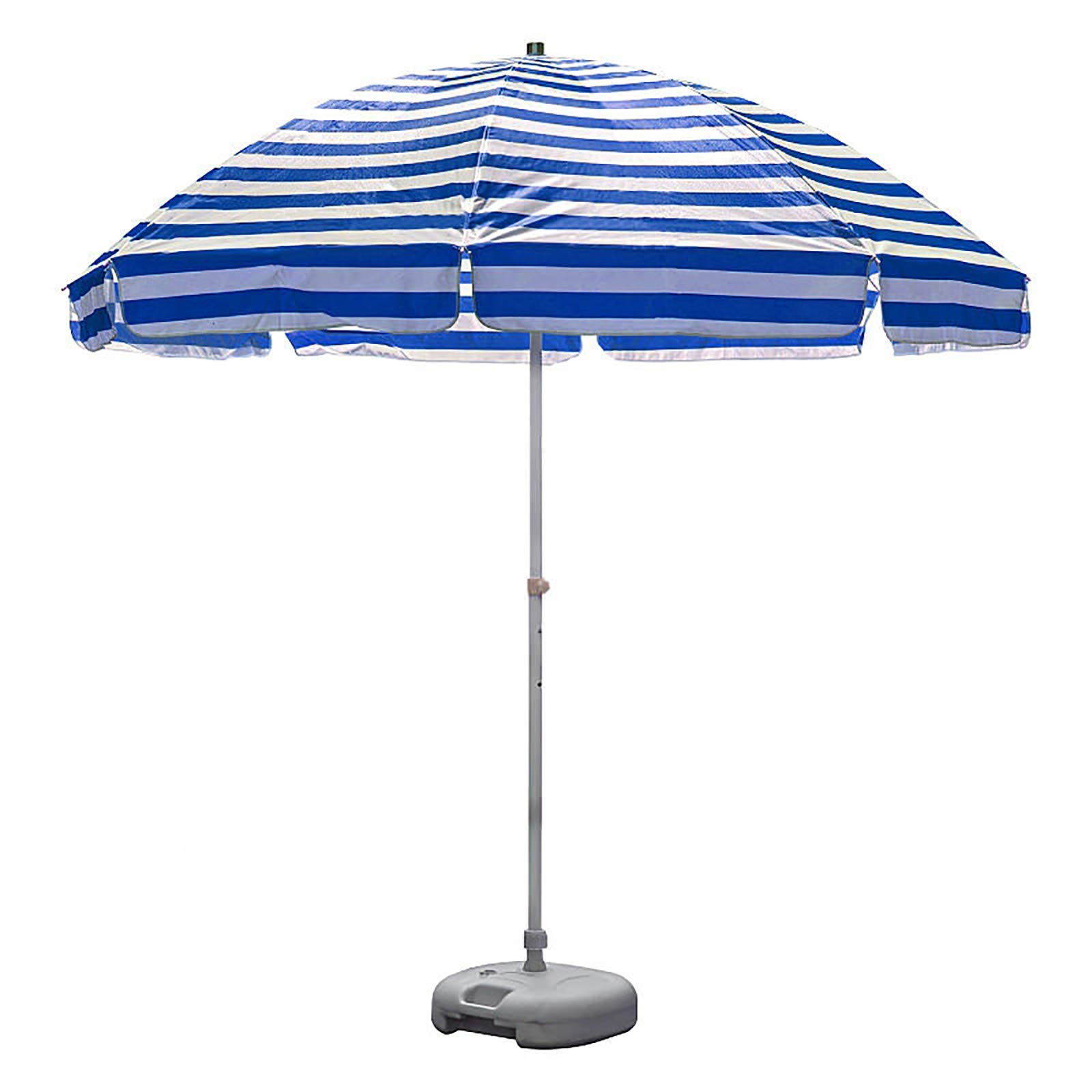 WDSOPK 8ft Market Striped Parasol Patio with Base, Beach/Deck/Poolside Sun Shelter, Portable Large Round Outdoor Table Umbrella