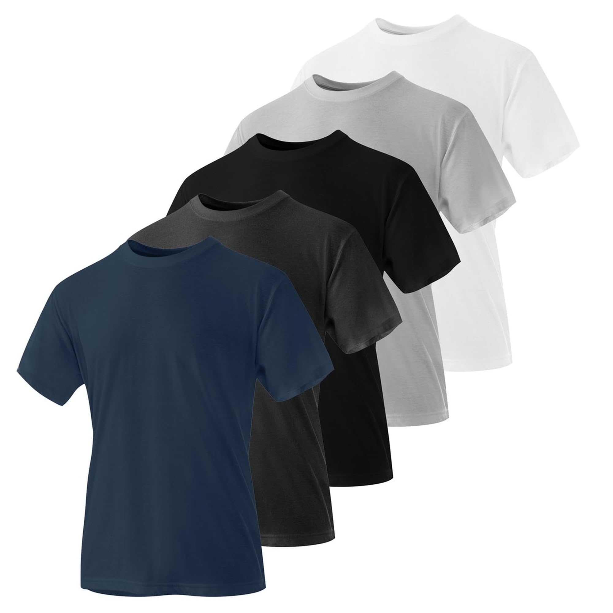 Men's T-Shirts 5 Pack – Crew Neck Organic Cotton & Polyester Blend Plain Workwear T Shirts, Lightweight Breathable Casual & Work T Shirt Set, Assorted, (S-3XL)