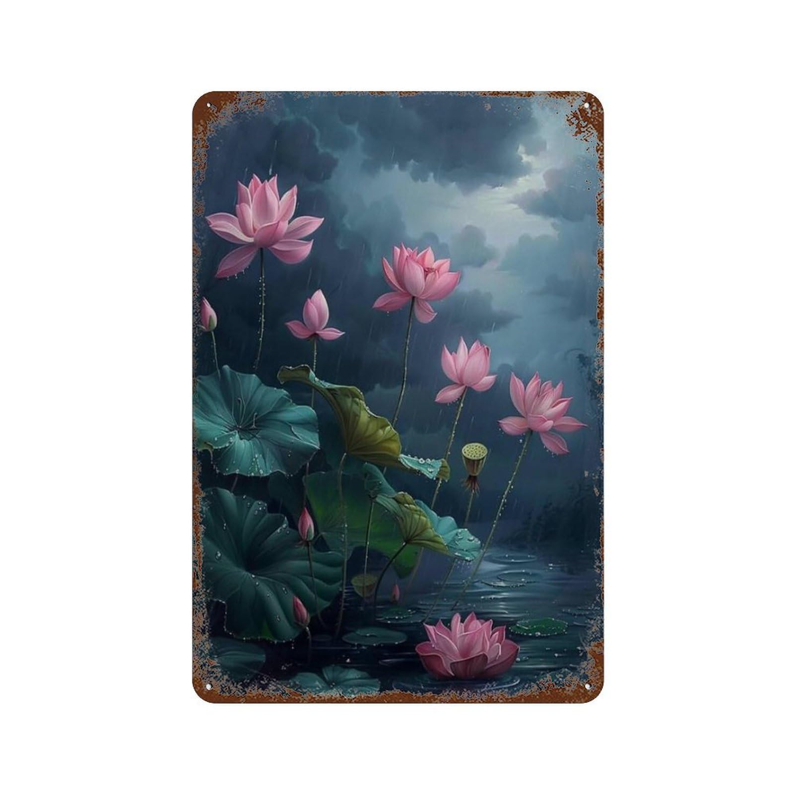 xiaoxiaoshen Still Life Lotus Wall Decor Art Metal Tin Poster Modern Home Decor Art Home Bar Shop Decorations Vintage Sign 30x20cm