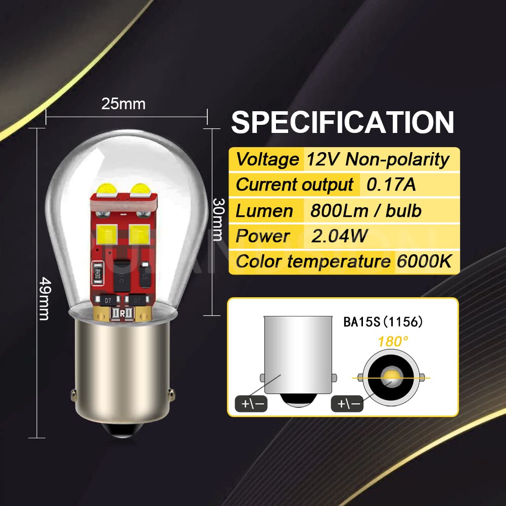 Ruiandsion - 2 Focos LED 1156, Color Blanco, BA15S P21W, 7506, 12 V, Superbrillantes, Chip 3535 6SMD, De Repuesto Para Luces Traseras, De Reversa, Sin Polaridad