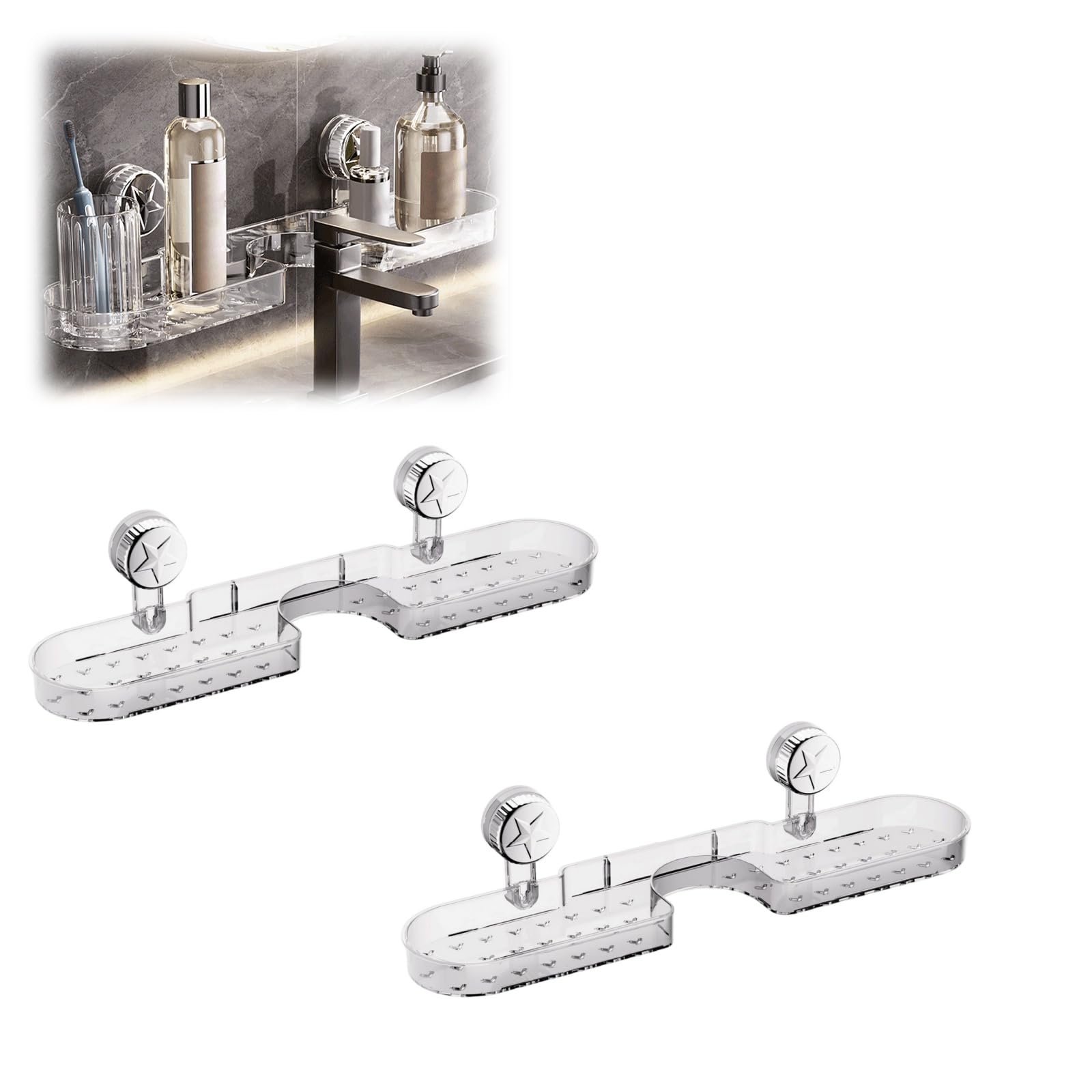 HISKI Space Saving Suction Cup Storage Rack 2025 New Movable Shower Shelf Suction Cup No-Drill Wall Mounted Storage