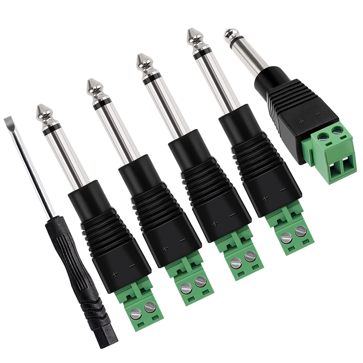 KUOQIY 5 PCS 6.35mm TRS Male Plug to Screw Terminal Adapter, 1/4 Inch Mono Solderless Connector