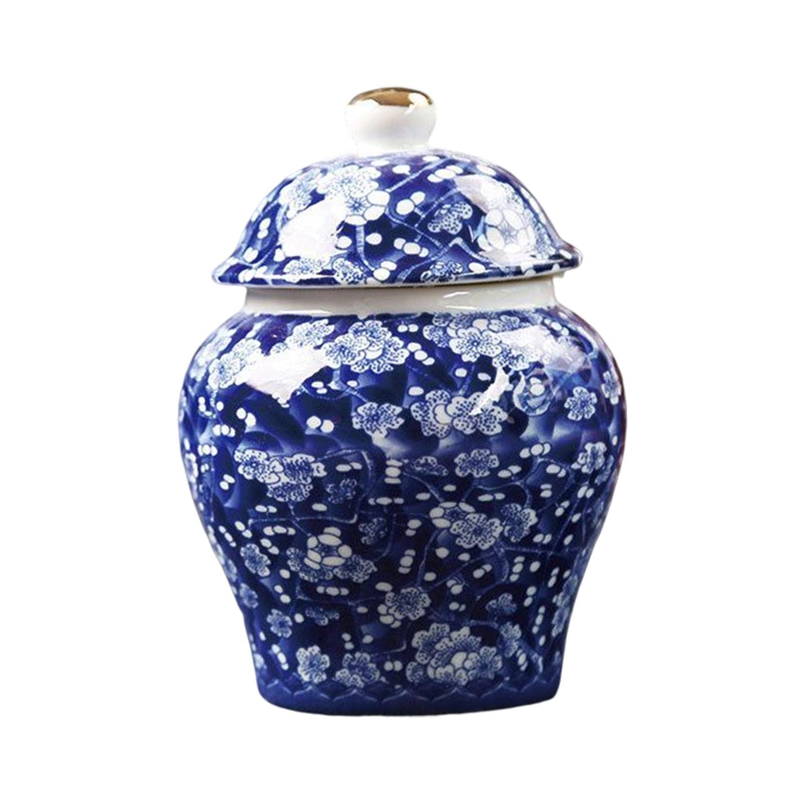 SnamicE Ceramic Storage Tank, Ginger jar, Ceramic Tea Canister, Ancient Chinese Style Porcelain Ginger Jar Asian Decor Decorative Ceramic Flower Vase Glazed Temple Jar Home Decor,