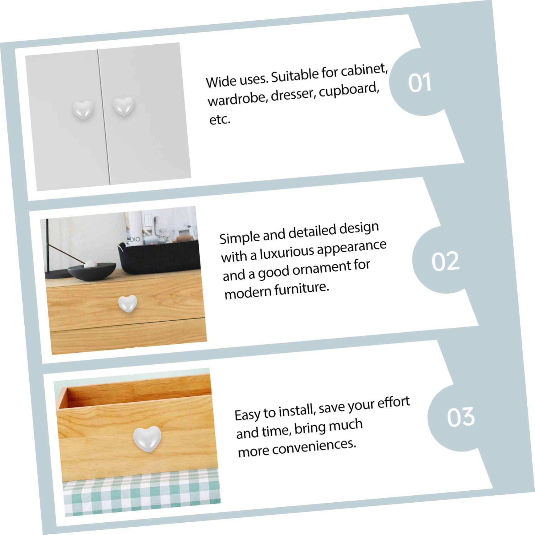 ORFOFE Pomelli a Cuore in Ceramica Bianca per Cassetto, 10 Pezzi | Lega di Zinco, Finitura Elegante e Moderna, per Armadio e Cassettiera, Decorativi per Casa