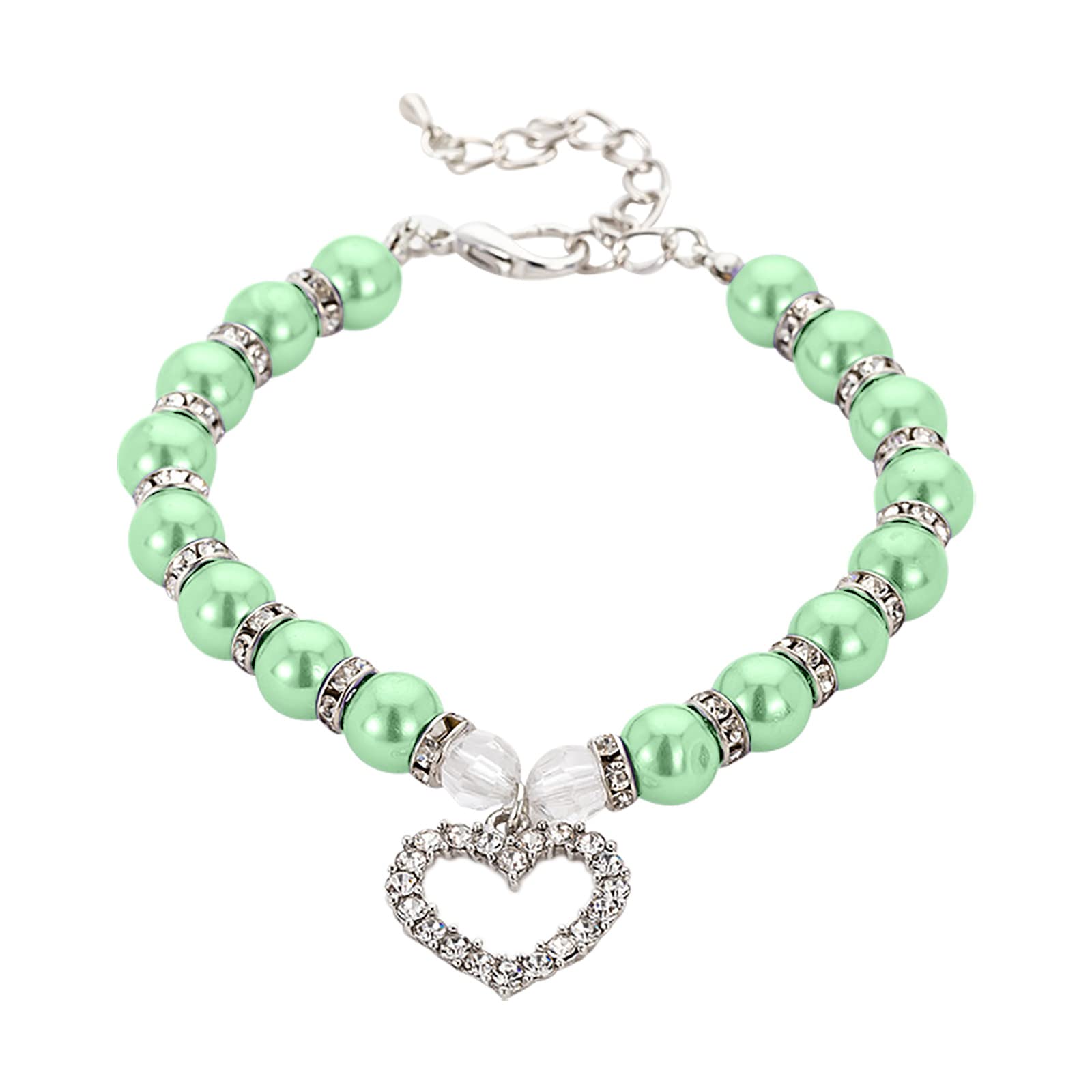 Pearls Dog Collar Adjustable Pet Chain with Flash Light for Dogs and Cats Comfortable Stylish Design (Mint Green, L)