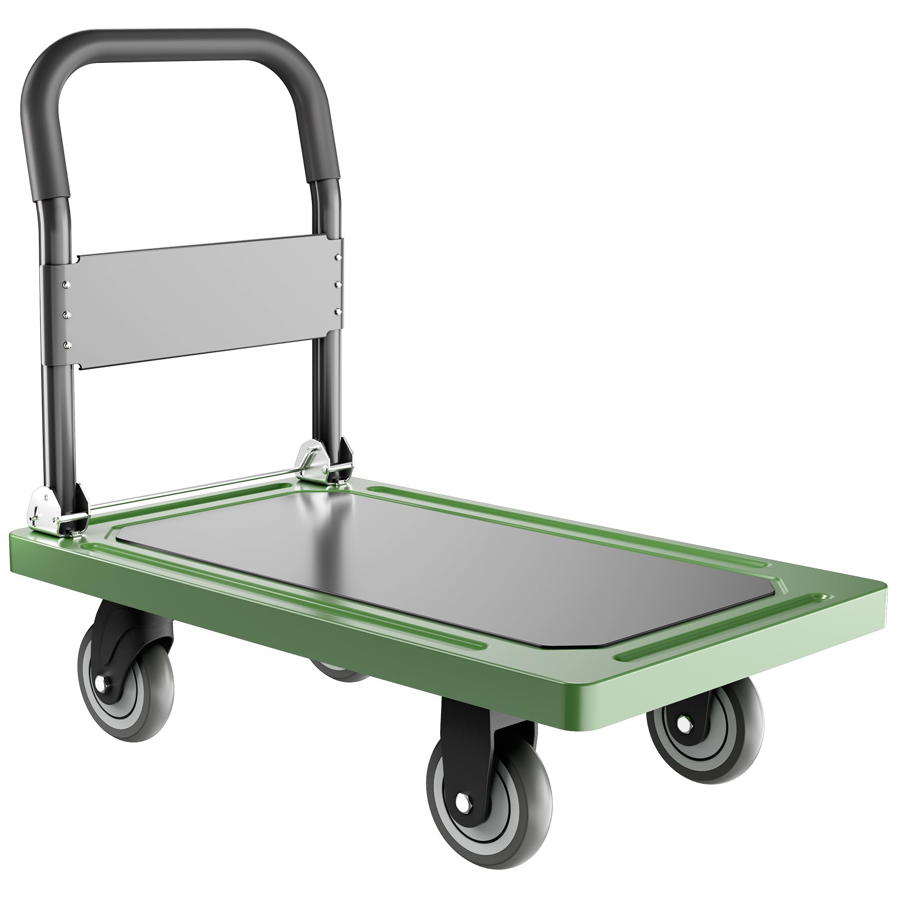 Upgraded Foldable Push Cart Dolly | 880 lbs. Capacity Moving Platform Hand Truck | Heavy Duty Space Saving Collapsible | Swivel Push Handle Flat Bed Wagon - Green