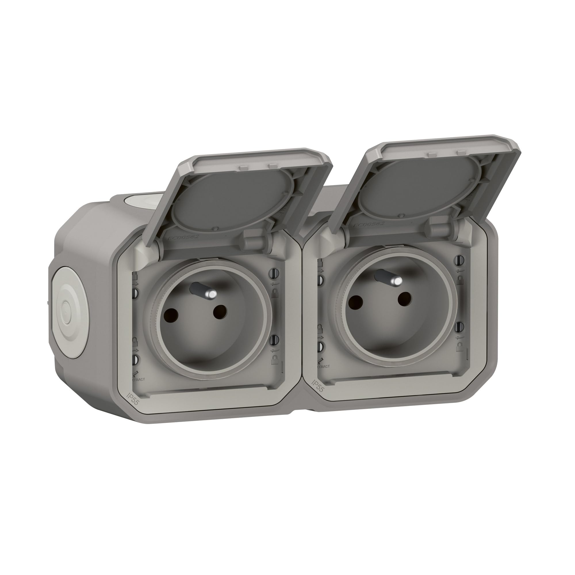 Legrand Double Pre-wired Socket, top-down view with covers open
