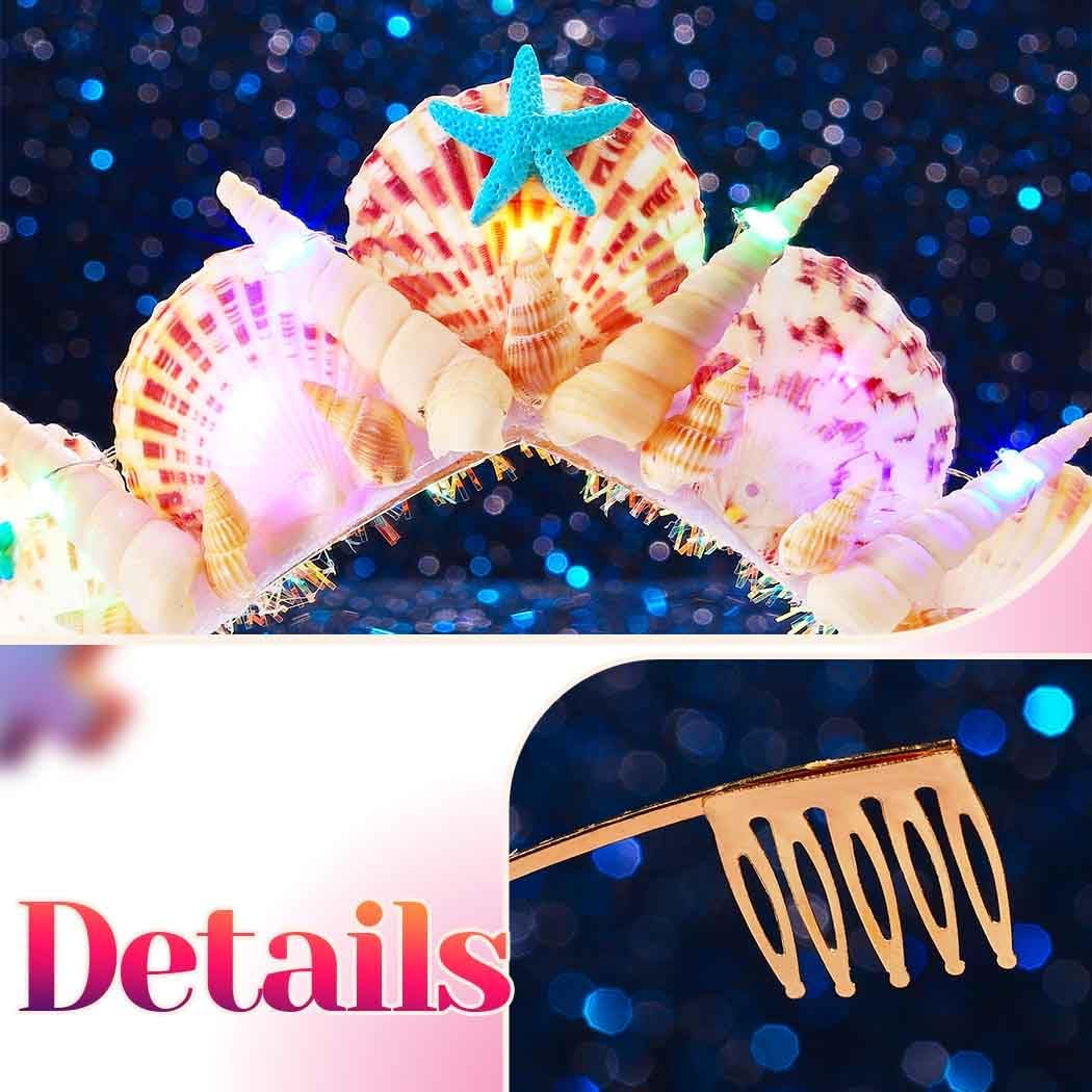 DRESBE Light Up Starfish Tiara and Crown Seashell Conch LED Headband Mermaid Ocean Hair Accessories for Women - Image 6