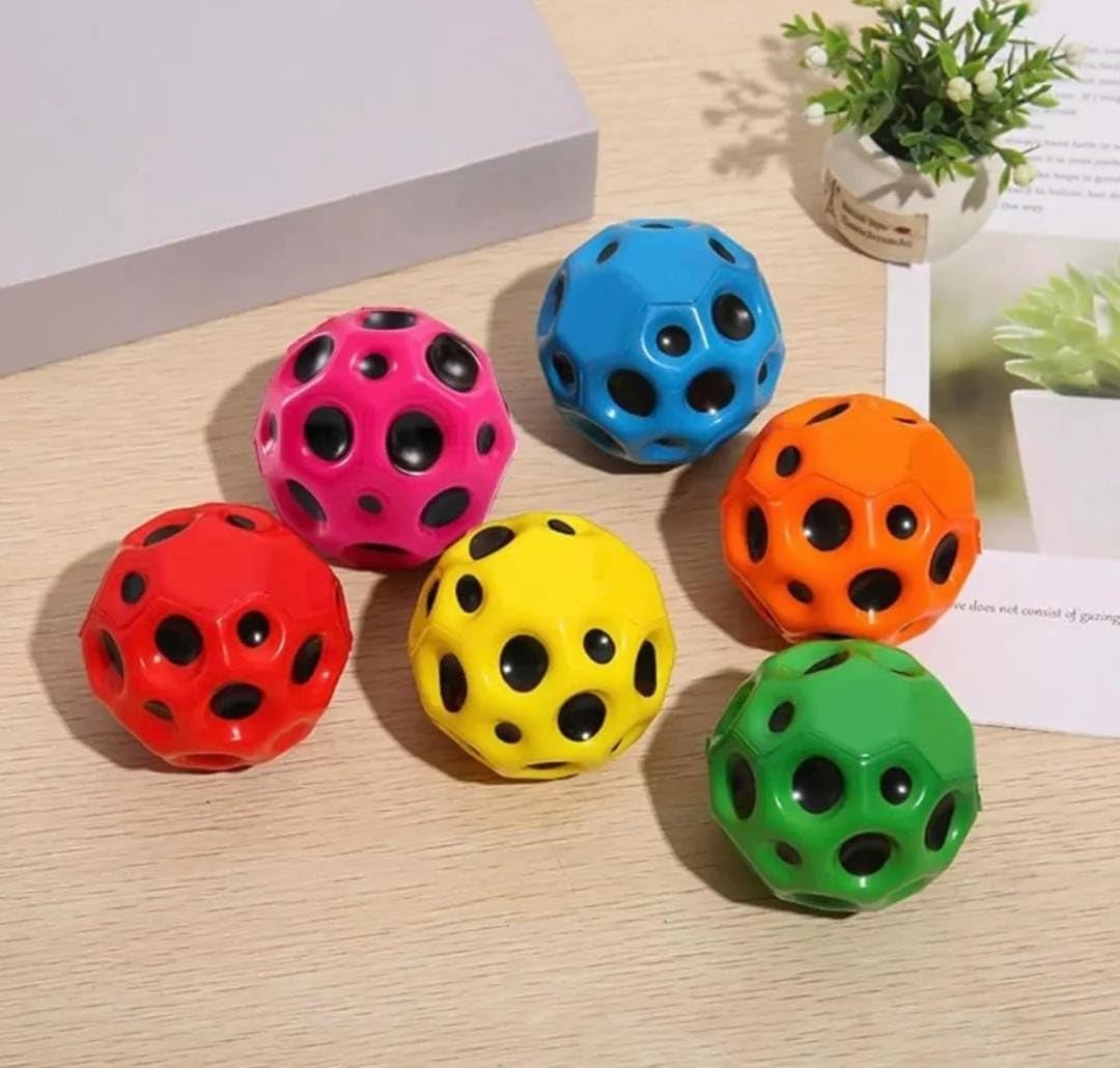 KACHKIT Crazy Bounce Moon Ball for Kids, Soft Rubber High Bouncing Ball, Anti-Stress Bouncing Ball for Adults, Sports Training & Children's Sensory Ball,(Pcs -2 ; Multicolour). 1
