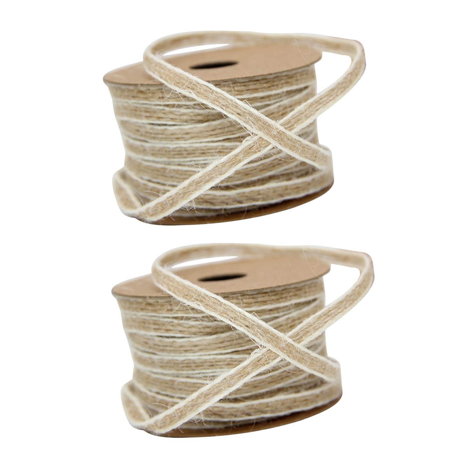Suneast 2 Pcs Natural Burlap Ribbon Roll Jute Twine String Hessian Hemp Rope Ribbon for DIY Art Crafts Wedding Party Decoration - 5mm*10m