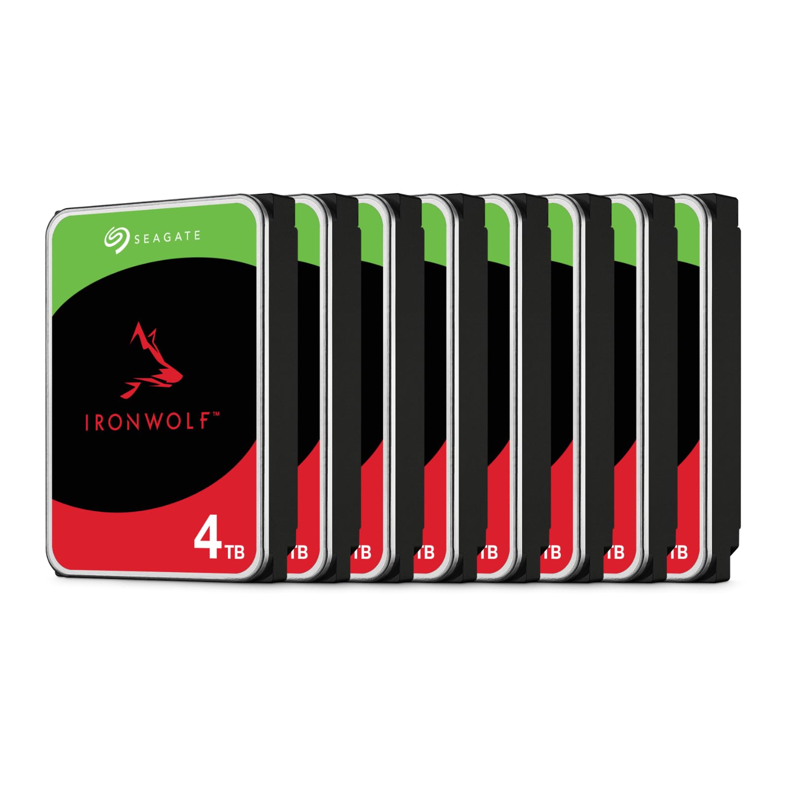 Seagate Pack de 8 IronWolf 4To Disque Dur Interne, NAS HDD 3.5", 5400 tr/min, CMR, 256 Mo de cache, SATA 6 Go/s, Argent, avec 3 ans de service de sauvetage, FFP, numéro de modèle: ST4000VN006