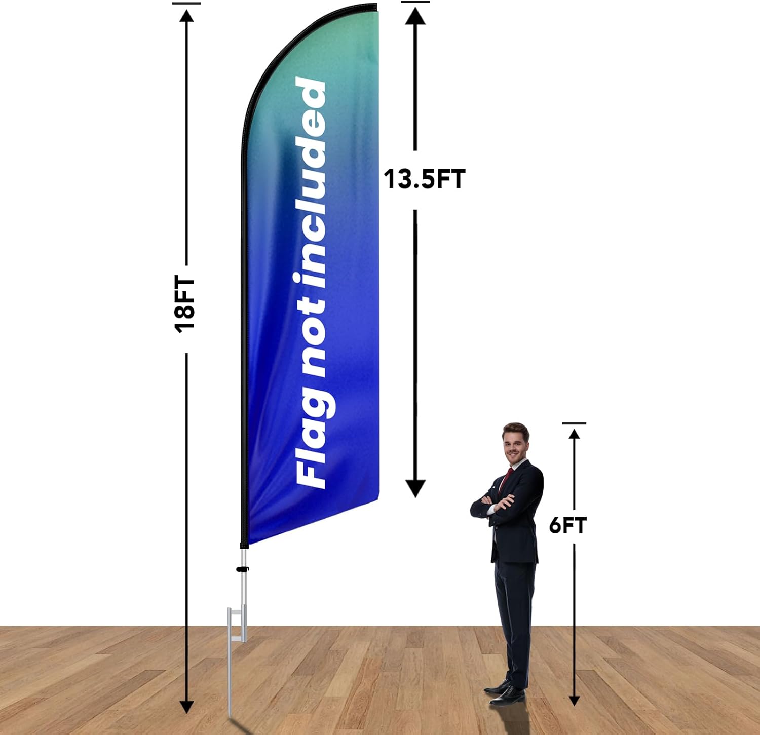Feather Flag Pole Kit Fits 13.5FT Swooper Flags, 18FT Tall Aluminum Flagpole Set with Heavy Duty Ground Spike for Business Advertising Flags Custom Feather Flag