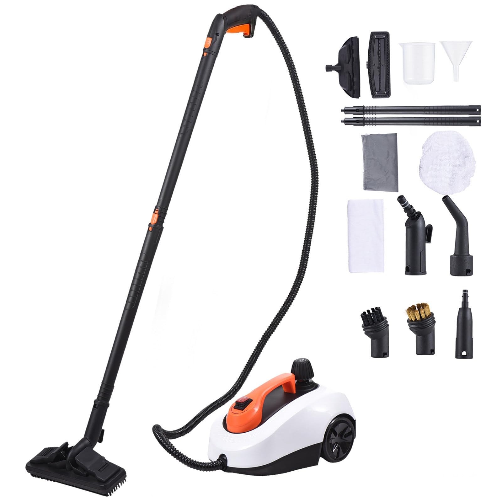 Limpiador a vapor de 1800 W, fregona de limpieza a vapor de mano con tanque de 1,6 L y 13 accesorios, máquina de limpieza a vapor doméstica multiusos para alfombras, pisos y ventanas