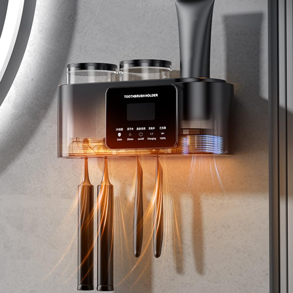 Portaspazzolino da parete Portaspazzolino elettrico, fori, organizer intelligente per spazzolino da denti con 4 fessure per spazzole, facile da installare