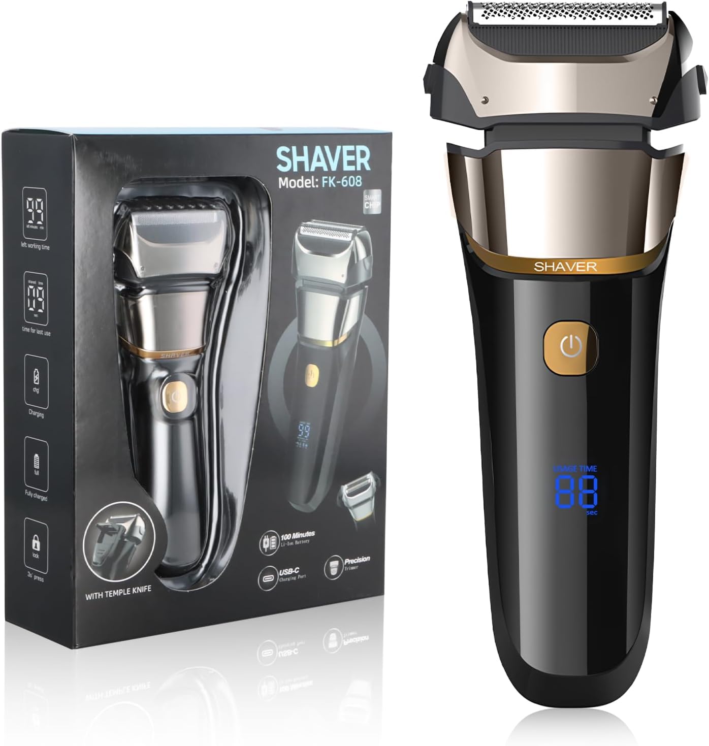 Afeitadora Eléctrica 2 en 1 para Hombre, Eléctrica Afeitadora Cabeza Hombre con Recortador de Barba Pop-Up, Afeitadora Eléctrica en Seco y Húmedo, Afeitadora USB Recargable Sin Cable