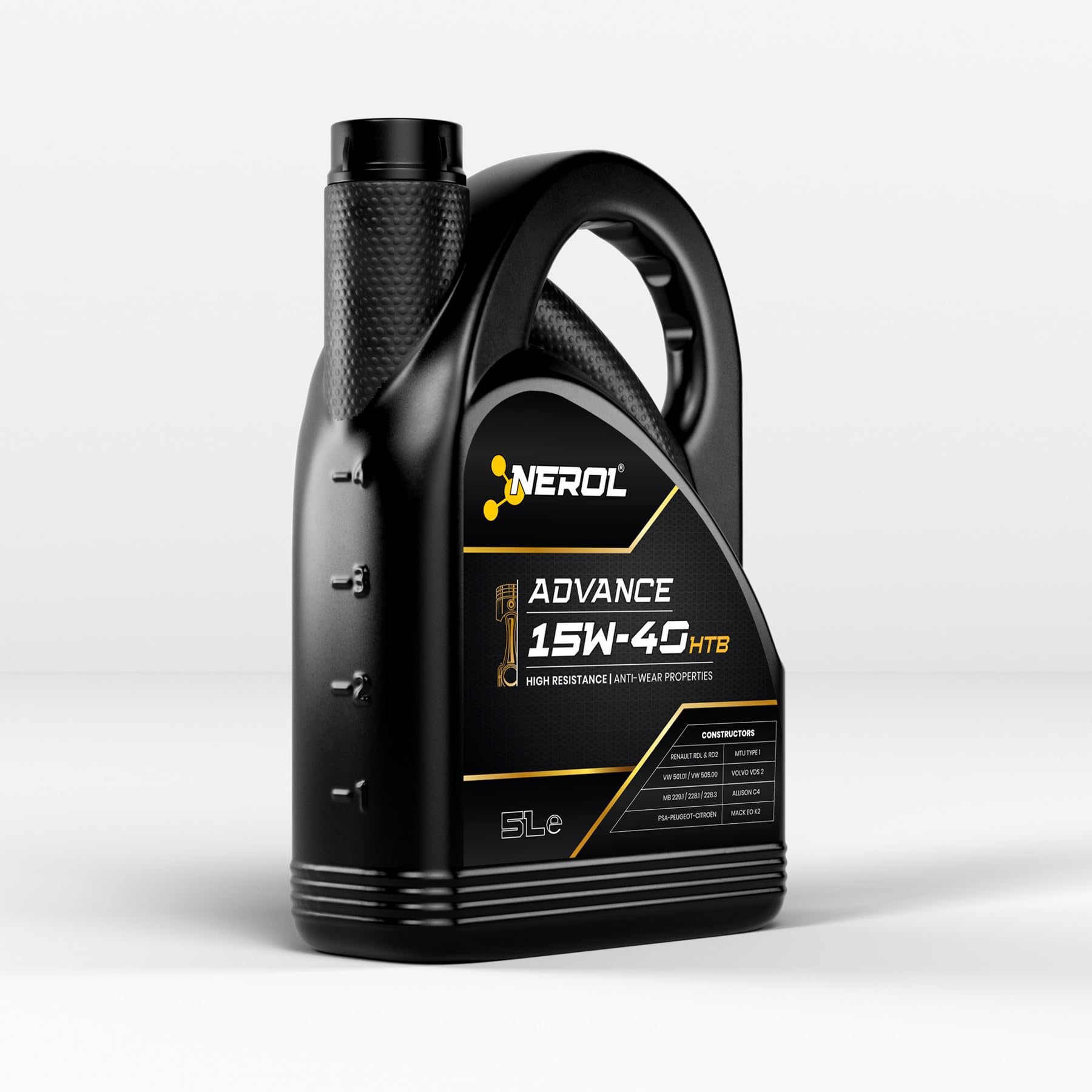 NEROL Aceite de Motor Sintético Para Coche 4T Advance - HTB 15W-40 Acea A3 / B3 - A3 / B4 - E2, Api SM - CF-4, 5 Litros Lubricante Vehículos (5 LITROS)