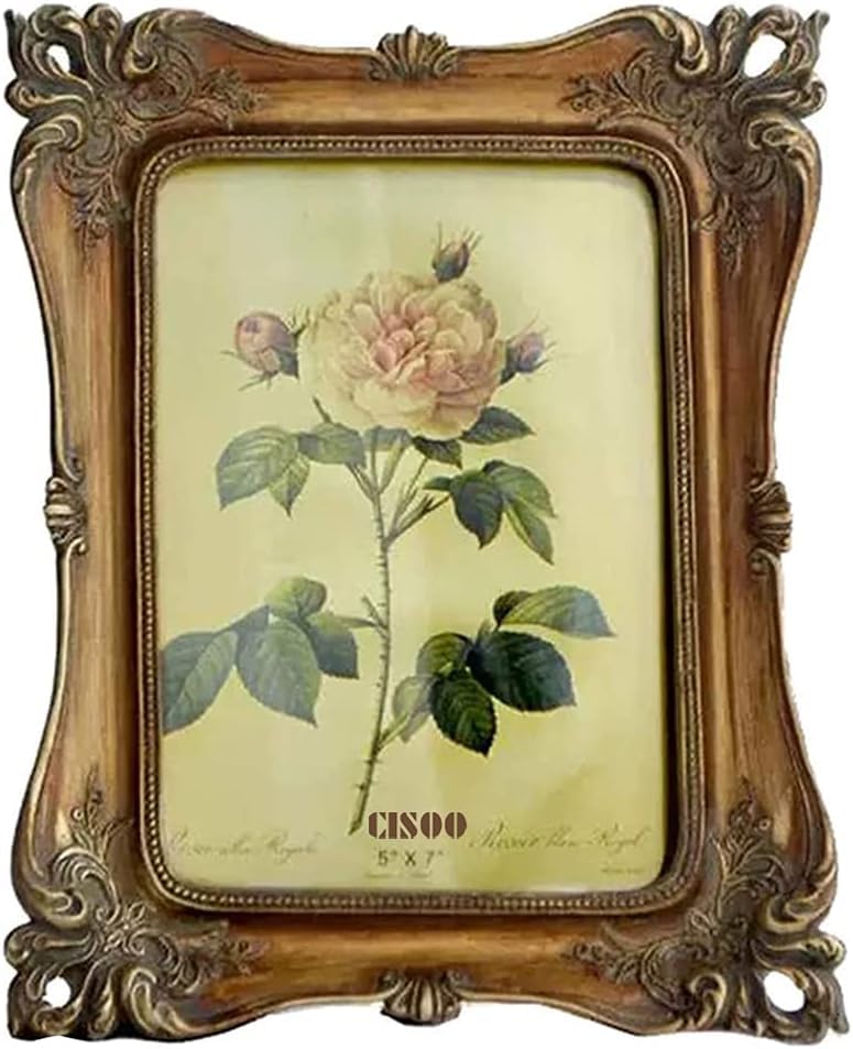5x7 Vintage Picture Frame, Antique Black and Gold Ornate Photo Frame for Wall Hanging or Tabletop Display, Decorative Floral Design Retro Home Decor