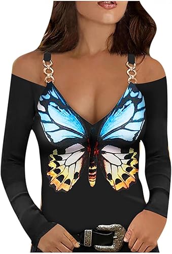 Miniatura 1 de Apfopard Womens Sex Lace Deep V Neck Fitted Print Metal Cami Tops Long Sleeve Shirt Tshirt Tunic Tops Dressy Elegant Casual