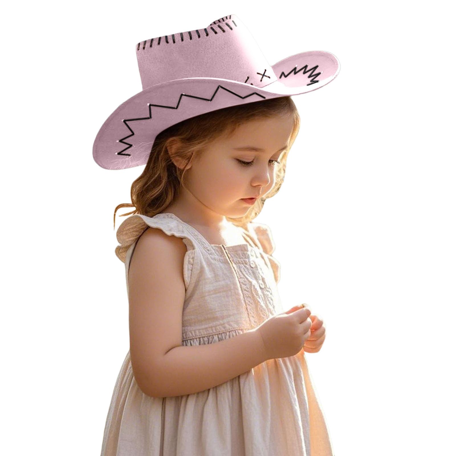 Cowboy Hat Kids Rolled Up Leather Cowboy Hat Classic Western Wide Brim Cowgirl Hat for Party Carnival Cosplay Costume Hot Pink Fancy Dress Accessory