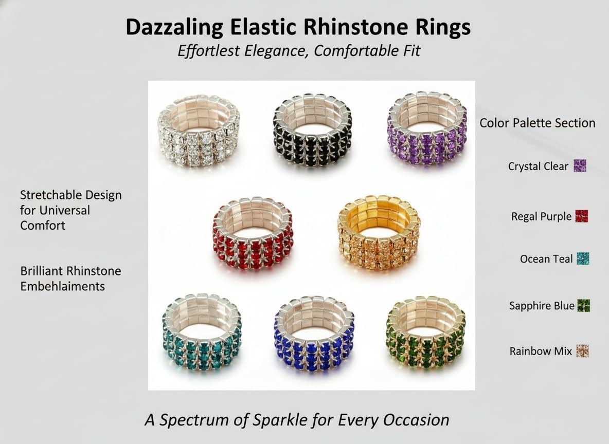 Sparkling Rhinestone Ring Set Trendy Elastic Rhinestone Crystal Stretch Ring Stackable Jewelry for Women Girls