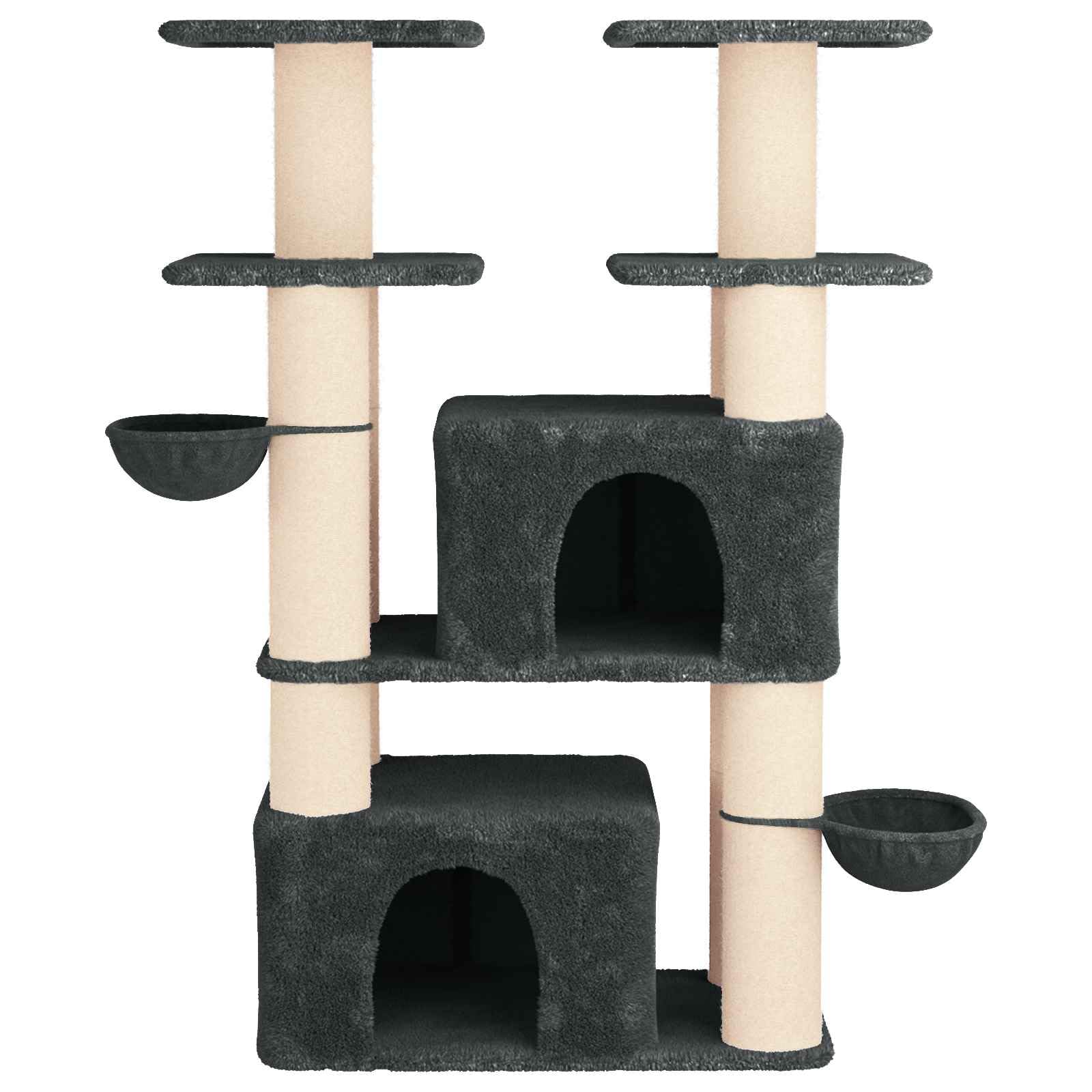 Juego de 2 árboles para gatos con pilares rascadores de sisal, gris oscuro, 147 cm | Torres de escalada de dos pisos para el salón con acogedora cueva y robustos troncos de sisal para el cuidado de las garras.
