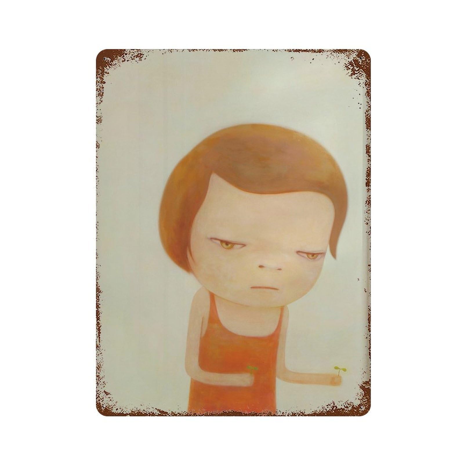 xiaoxiaoshen Sad Girl With Seedling. Yoshitomo Nara Contemporary Wall Decor Art Metal Tin Poster Modern Home Decor Art Home Bar Shop Decorations Vintage Sign 40x30cm