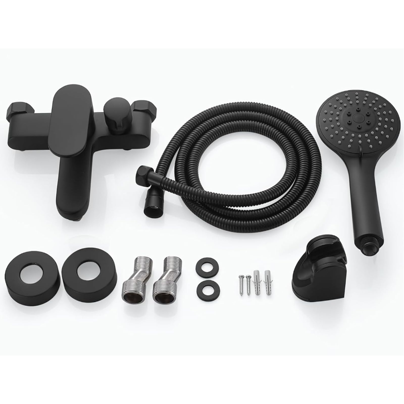 Conjunto de grifería para bañera negro con ducha de mano, grifería para bañera con cabezal de ducha de 3 funciones, manguera de PVC de 1,5 m, montaje en pared de 15 cm y boquilla anti-atasco, juego de