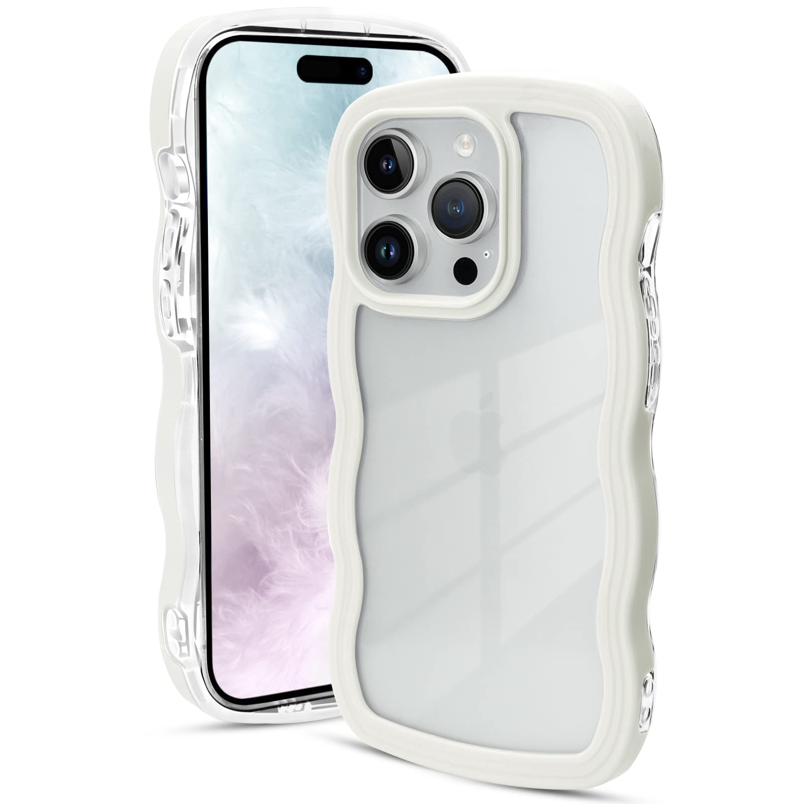 Naiadiy Kawaii Case for iPhone 14 Pro 2022 6.1 Inch, Cute 3D Big Wave Bumper Design, Soft Clear Back Shockproof Drop Protection iPhone 14 Pro Phone Case, White