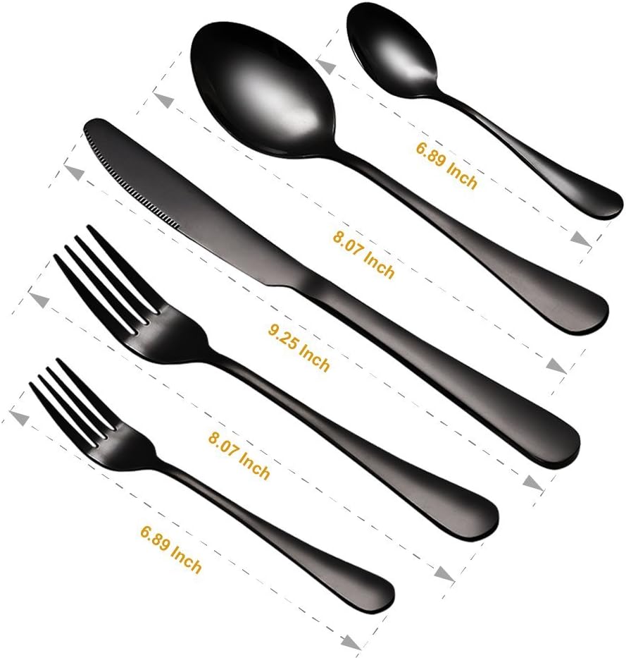 Maredash 20 Piece Black Silverware Set, Flatware Set Stainless Steel Cutlery Mirror Polished Utensil Tableware Sets, Include Knife Fork Spoon for Kitchen Service for 4
