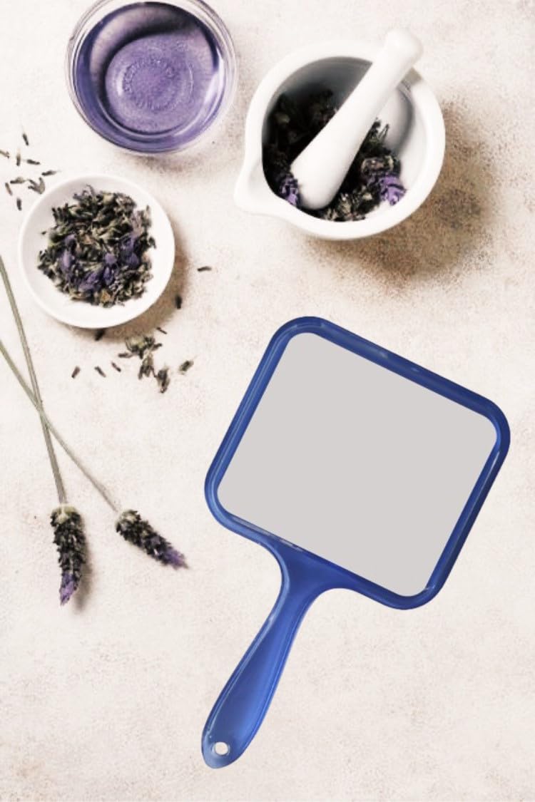 Blue Rectangular Shape Acrylic Handheld Beauty Makeup Mirror Both Sides one Side Magnifier for Bathroom, Dressing Table/Shaving/Parlours/Salon and for Travel kit