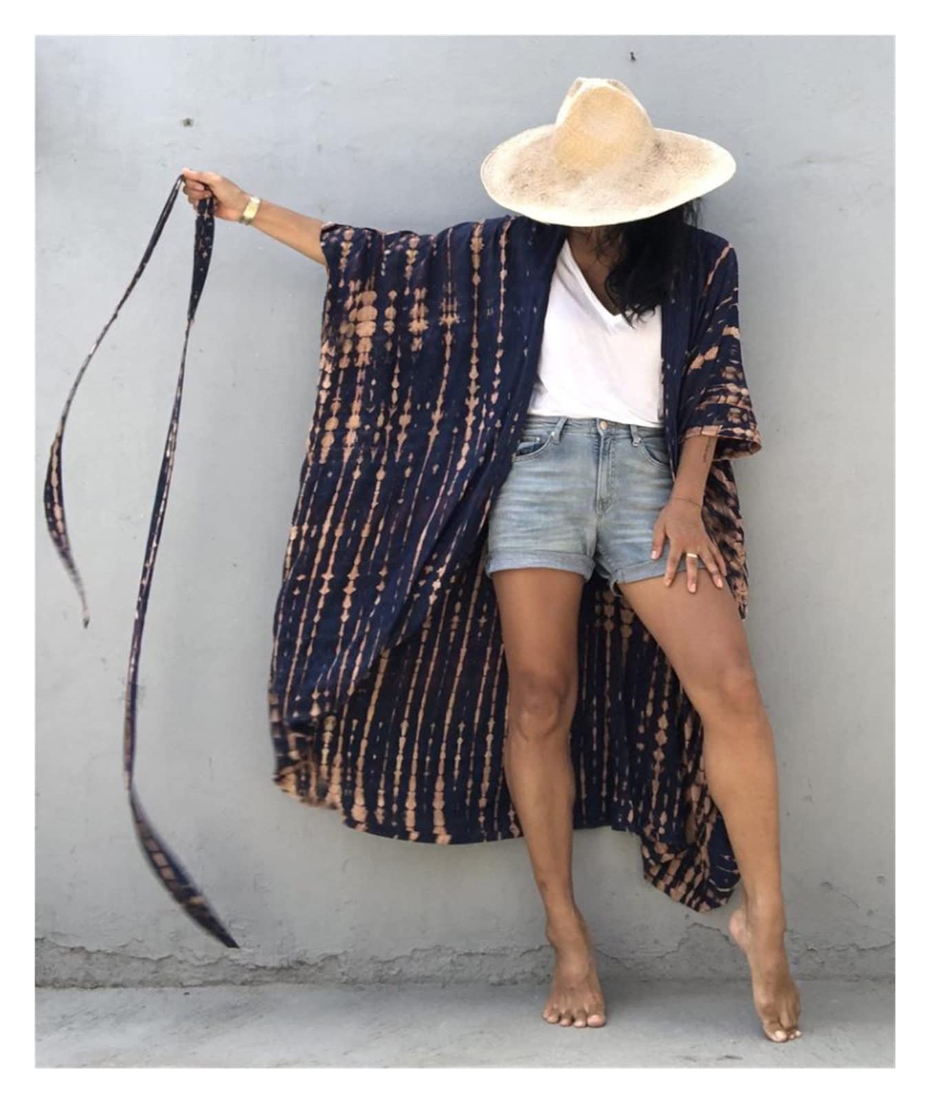 Bikini-Abdeckung Strand-Cover-Ups for Bademode Damen Schwarz Tie Dye Kimono Badeanzug Cape Sommerkleid Beachwear Outfits Badeanzug Cover Up(Yellow Leaf Kimono)