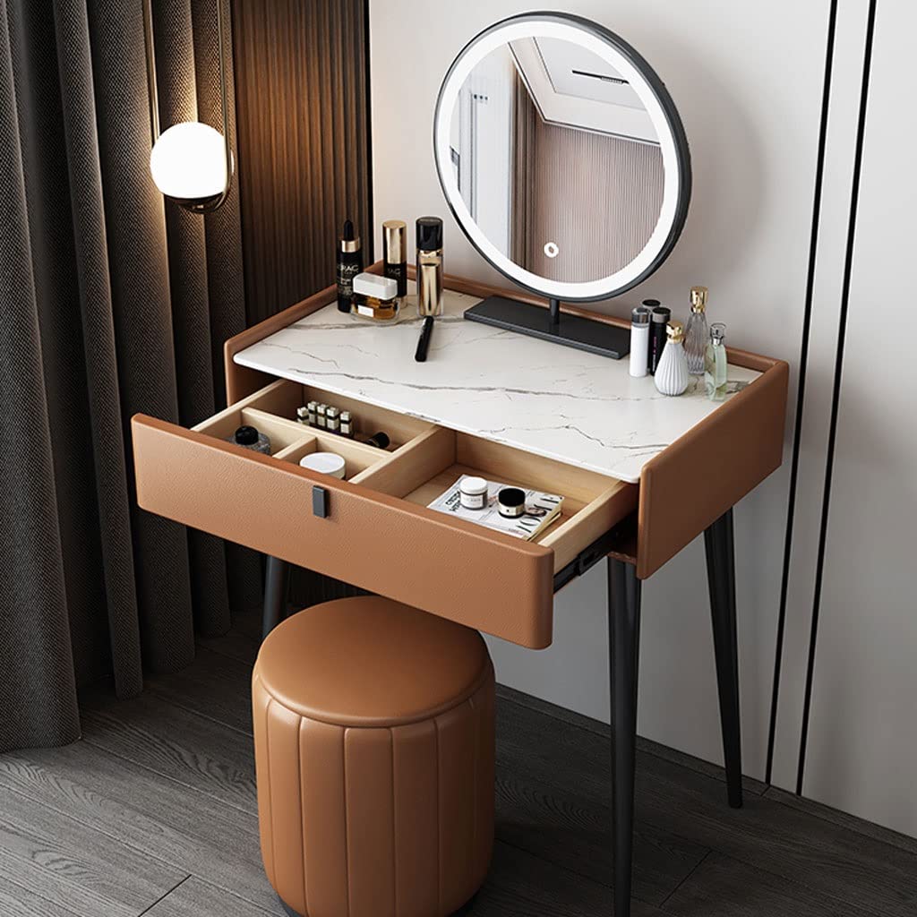 Moderno set di scrivania per trucco con specchio LED, elegante cassettiera per camera da letto da donna con cassetti, 70 cm, elegante toeletta per cosmetici e accessori