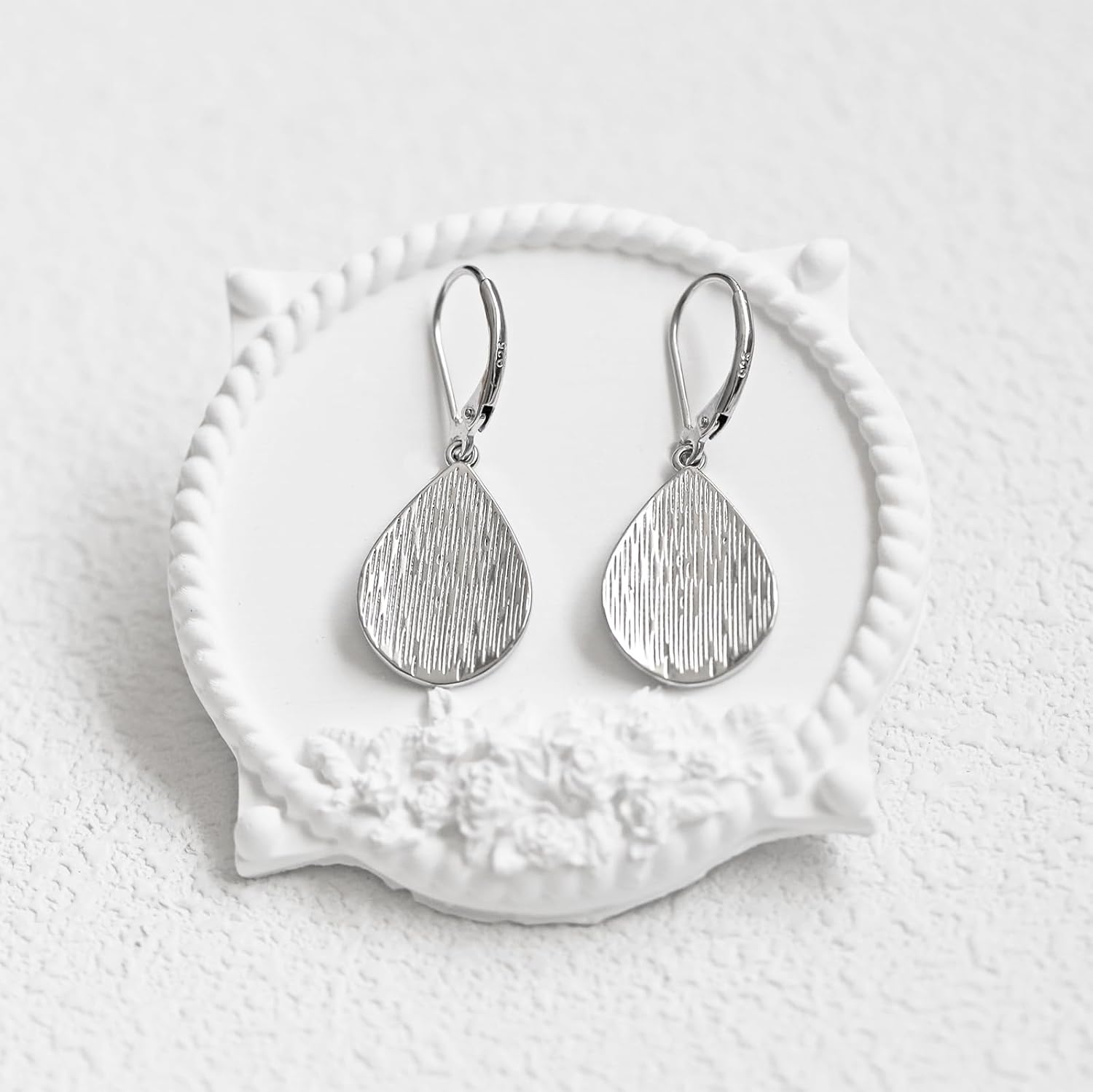 Teardrop Dangle Earrings for Women with Sterling Silver Leverback,Hypoallergenic Flat Tear Drop Lightweight jewelry Gift for Her - Image 4
