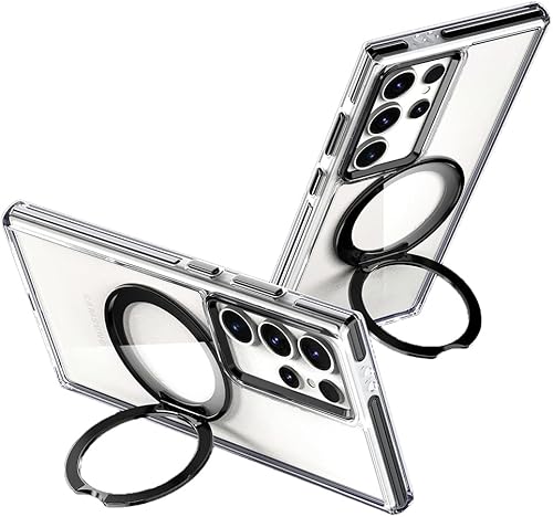 Lunivop Funda para Samsung Galaxy S24 Ultra compatible con carga inalámbrica Magsafe Funda magnética con soporte de anillo transparente para S 24