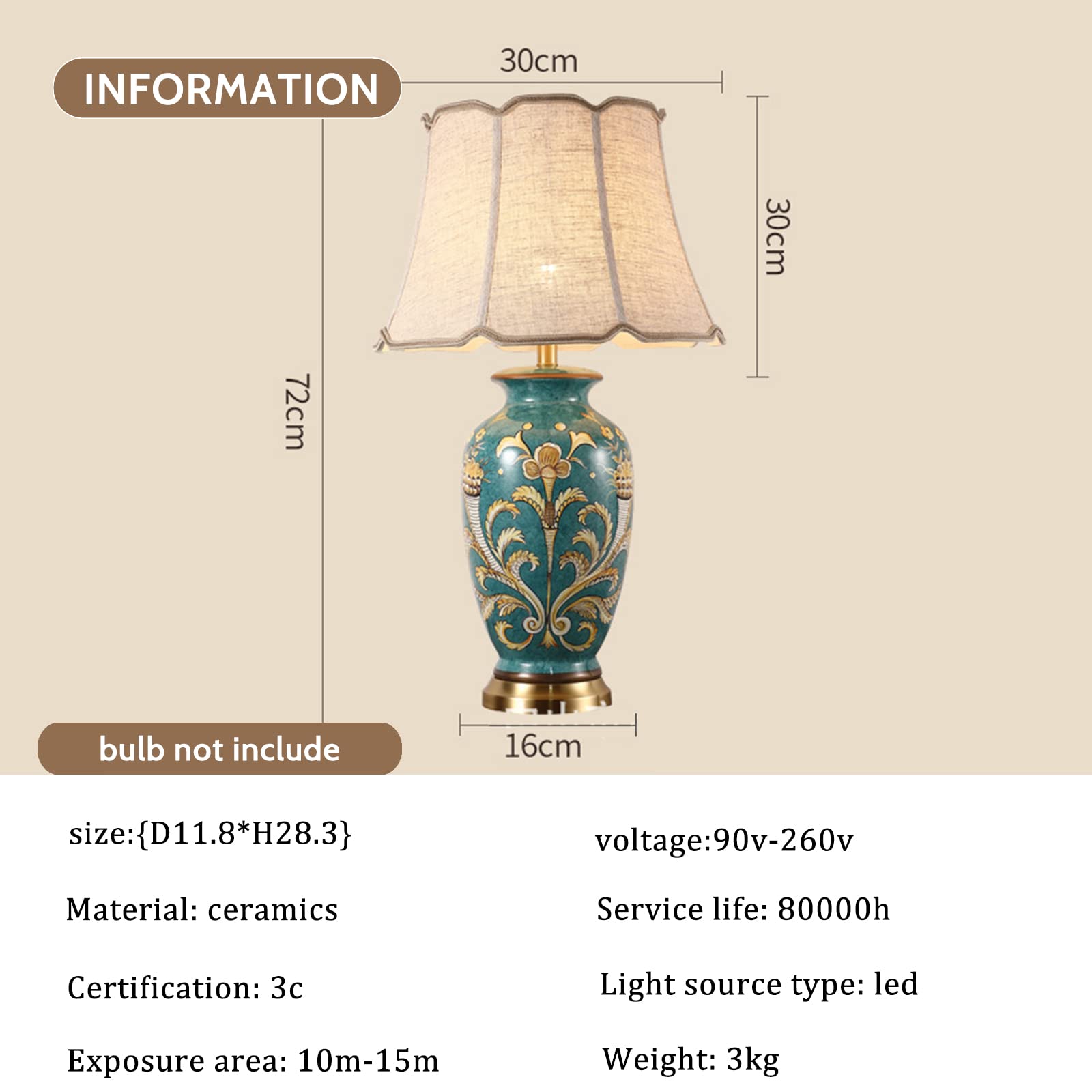 Lampada da tavolo in ceramica, dipinta a mano, design asiatico con motivo floreale e uccello, elegante decorazione per la casa per camera da letto, soggiorno, studio, paralume a campana con rami alti